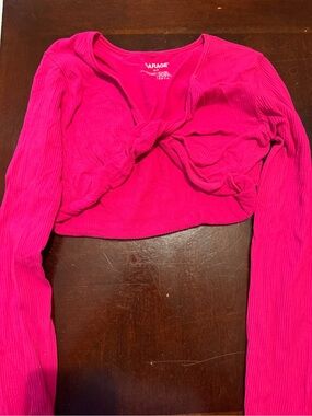 Garage Hot Pink Ribbed Twist-Front Crop Top